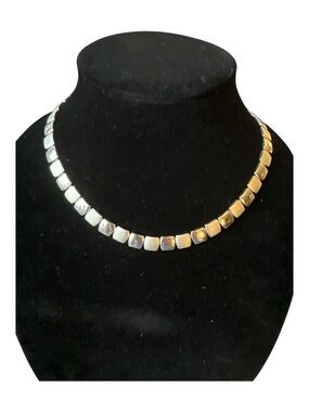 Vintage Napier Silver Tone Geometric Tile Necklace Minimalist 80s Modernist